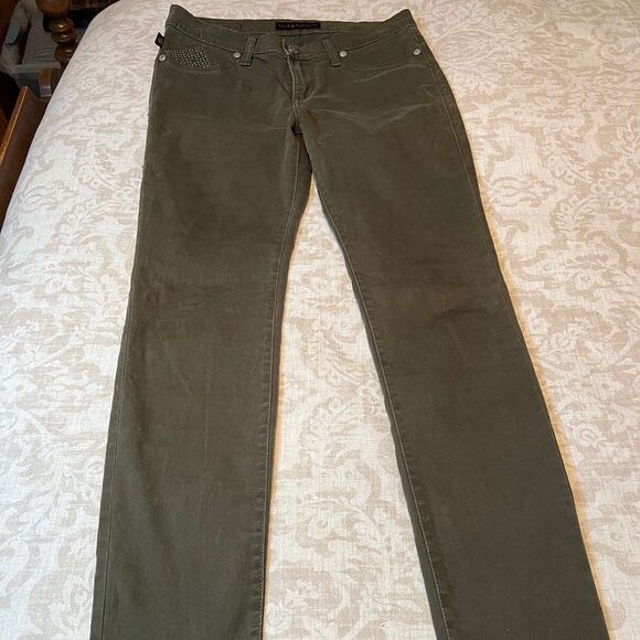 Rock & Republic Kashmiere olive green embellished mid rise skinny jeans Sz 8/10 - Picture 2 of 12